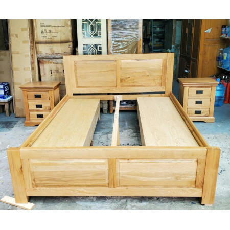 Giường Panel 2HK - 1m6 : Giường Gỗ Sồi 2 Ngăn Kéo
